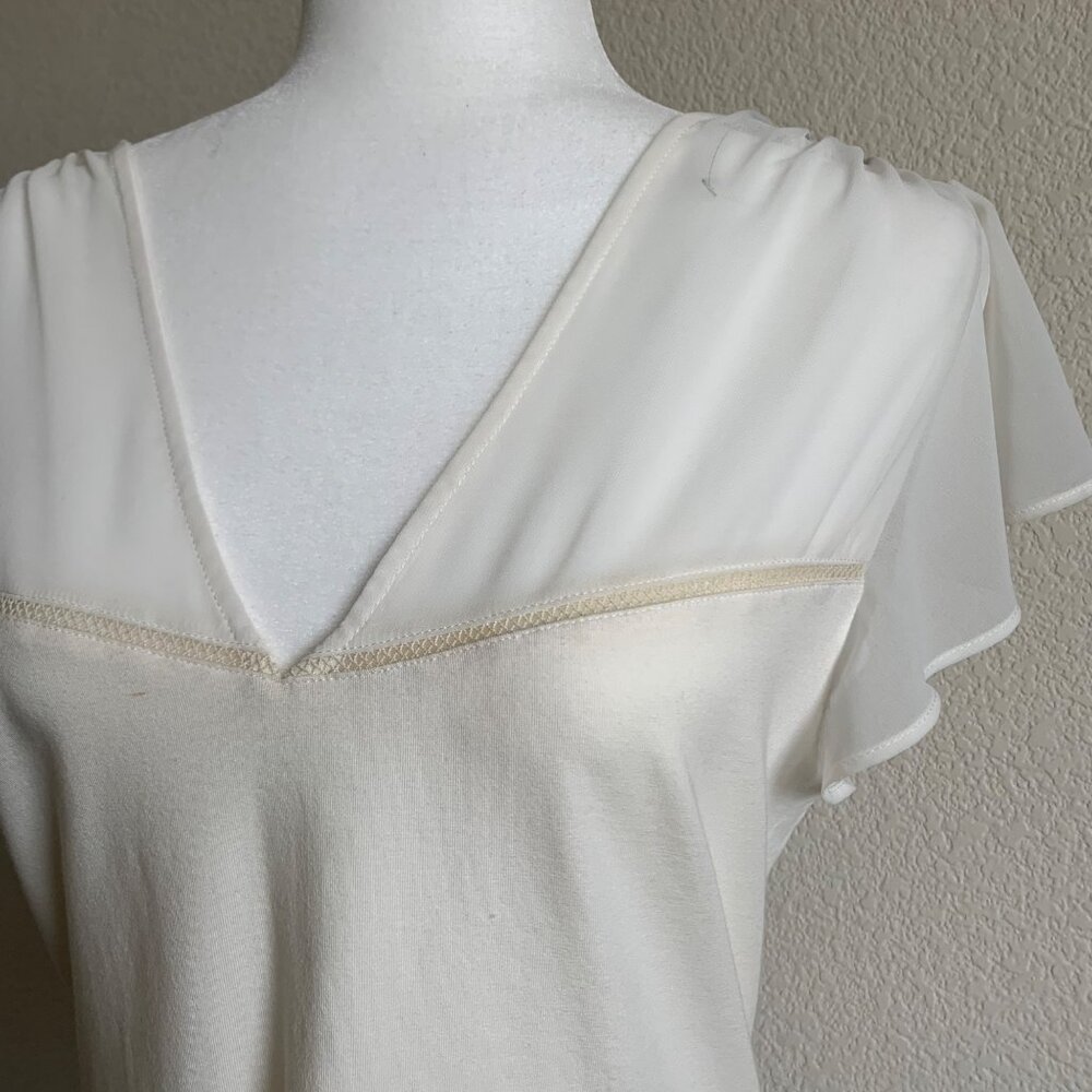 EXPRESS V-Neck Gathered Chiffon Sheer Flutter Sleeve Top Ivory Large NWT - Picture 3 of 6